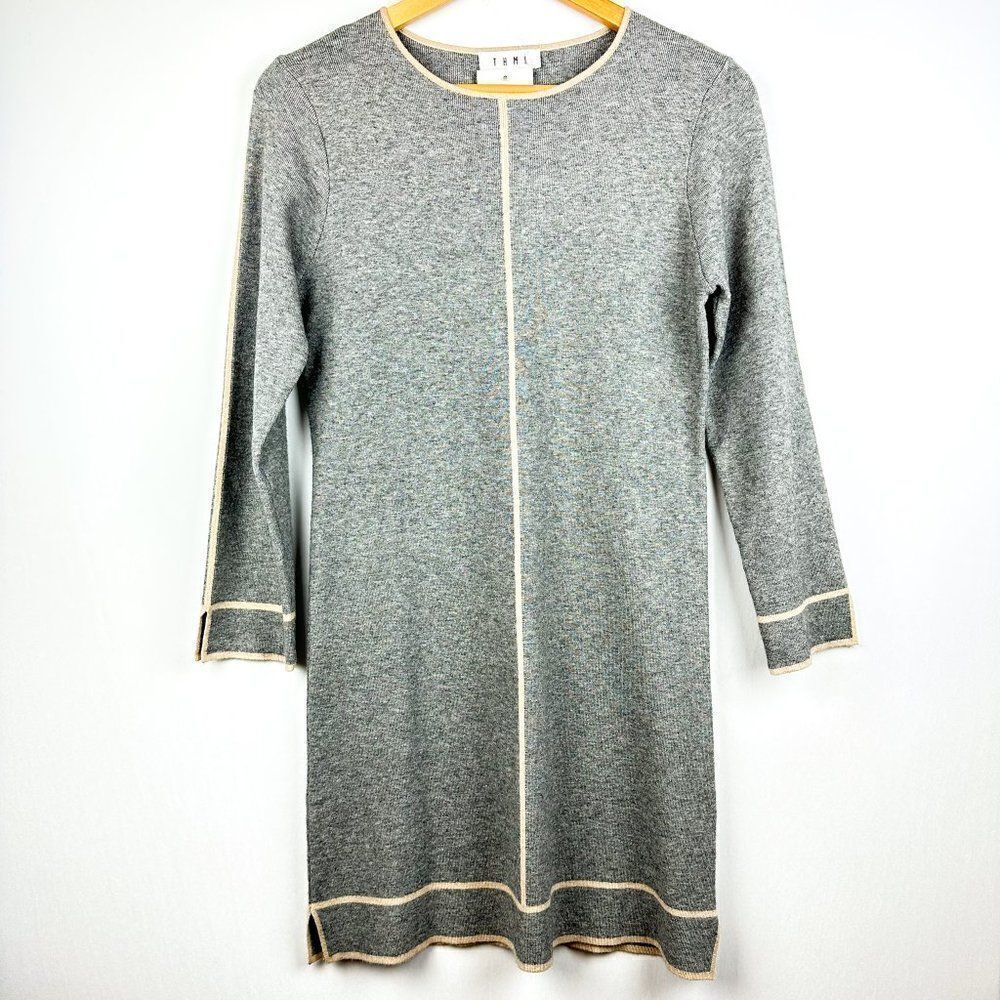 NWT THML Gray Striped Quarter Sleeve Knit Sweater Dress